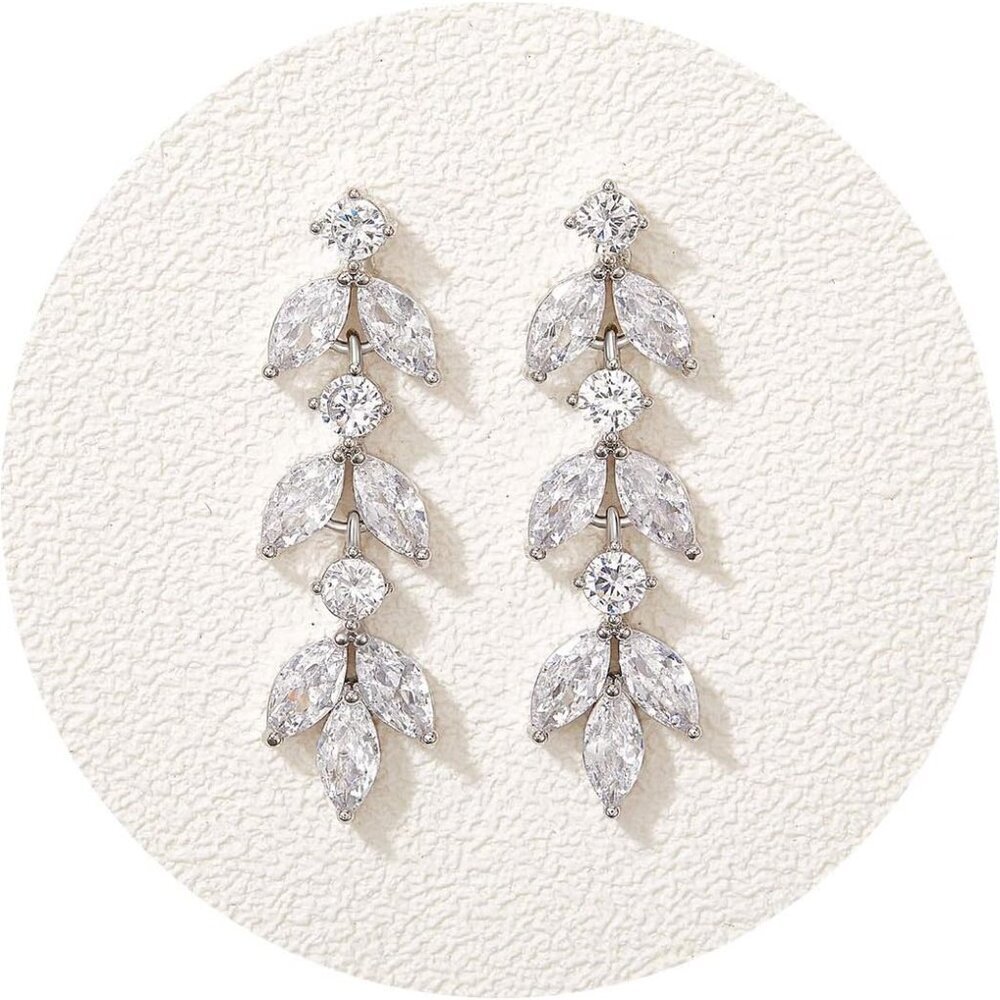 Cubic Zirconia Wedding Earrings for Brides Bridesmaids, Elegant Marquise Bridal